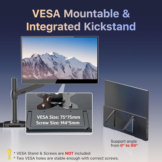kksmart Portable Monitor for Laptop MacBook Surface PC Xbox PS5, Travel Monitor Second Screen for Laptop, HDMI USB-C VESA Compatible Built-in Speaker, 15.6inches - Image 8