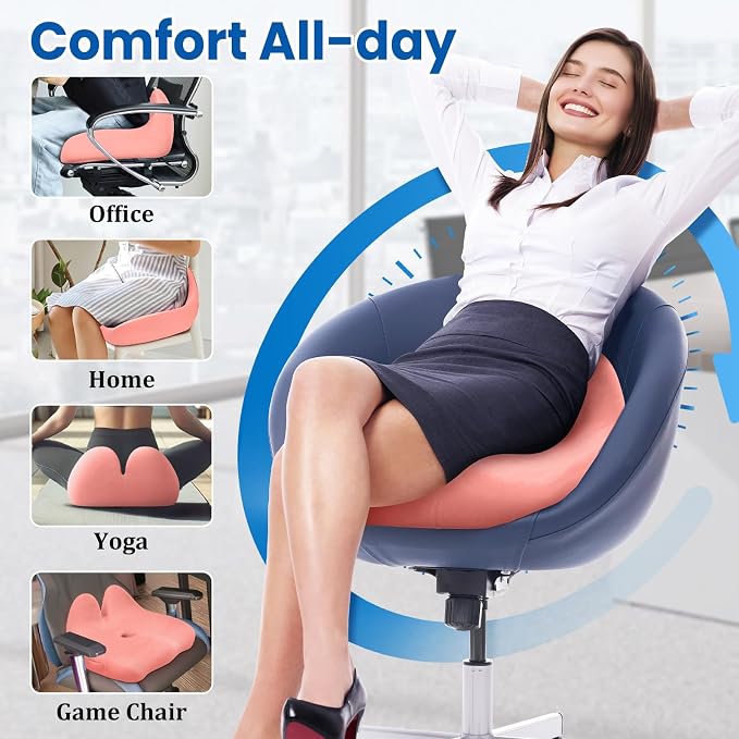 CushZone Ergonomic Seat Cushion, Sciatica Support for Office Chair, Pink | Large Size for Sciatica & Hip & Tailbone Pain Relief, Memory Foam Office Chair Cushion for Car, Long Trip, Desk Chair, Lab - Image 5