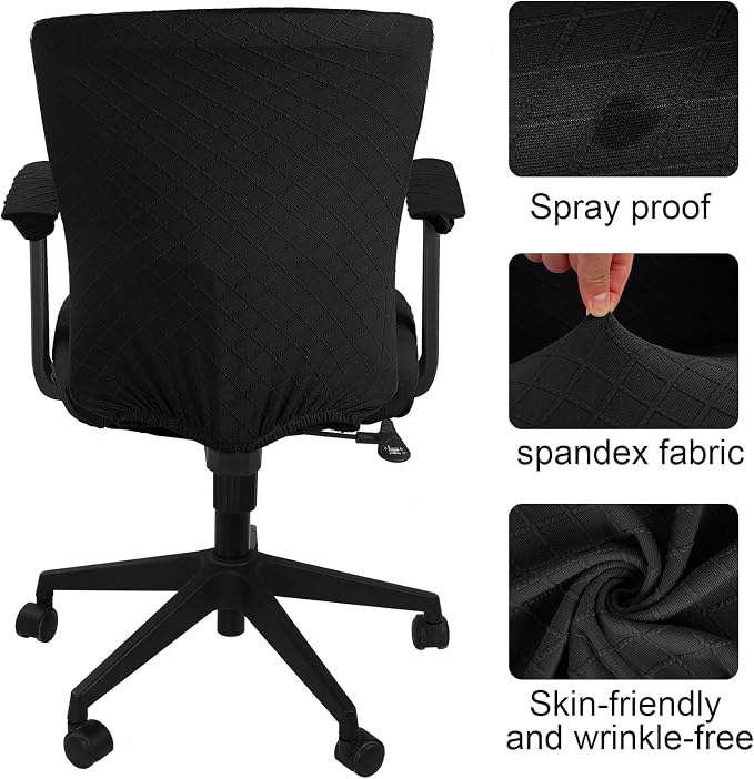 Tallew 4 Pcs Office Chair Covers Set Computer Universal Protective Stretchable Chair Seat Covers Desk Armrest Slipcovers Pads Office Cushion Backrest for Rotating(Quilted Black) - Image 5