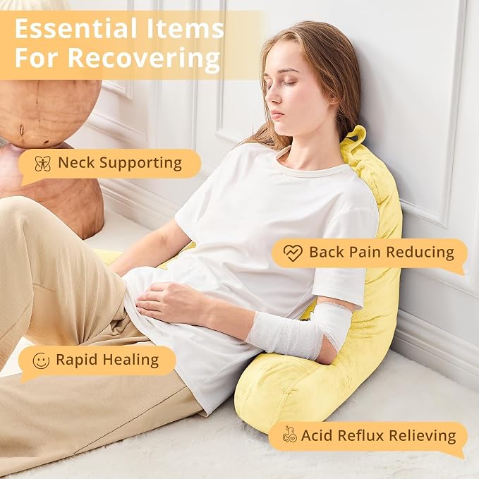 Sasttie Reading Pillow for Bed, Back Pillow for Sitting Up, Light Yellow - Image 4