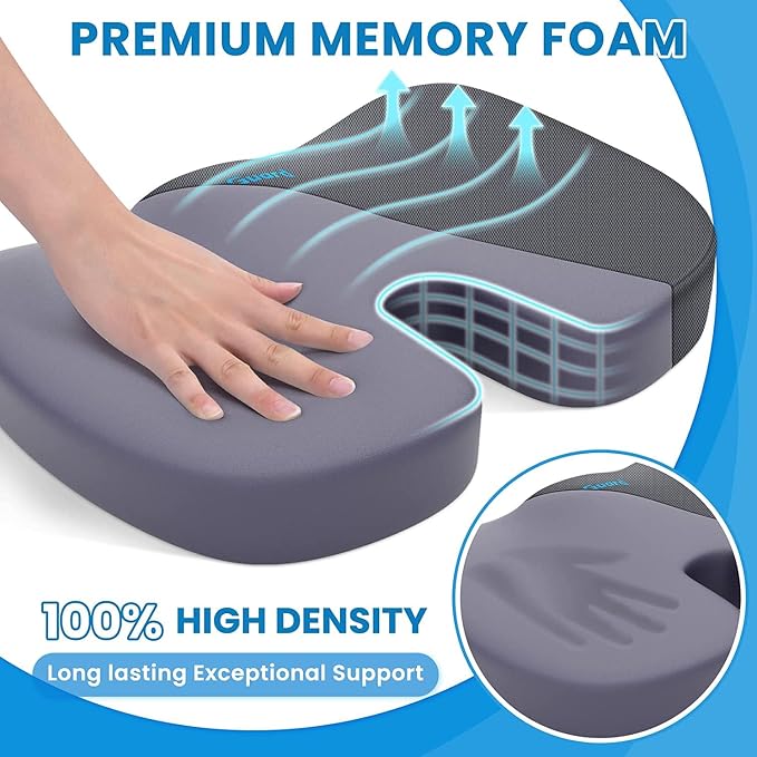 TushGuard Memory Foam Seat Cushion for Office Chair, Car Seat, Gray, XL | Office Chair Cushion for Car, Airplane - Chair Pad for Long Sitting Sciatica, Hip, Coccyx,Tailbone Pain Relief, Butt Pillow - Image 3