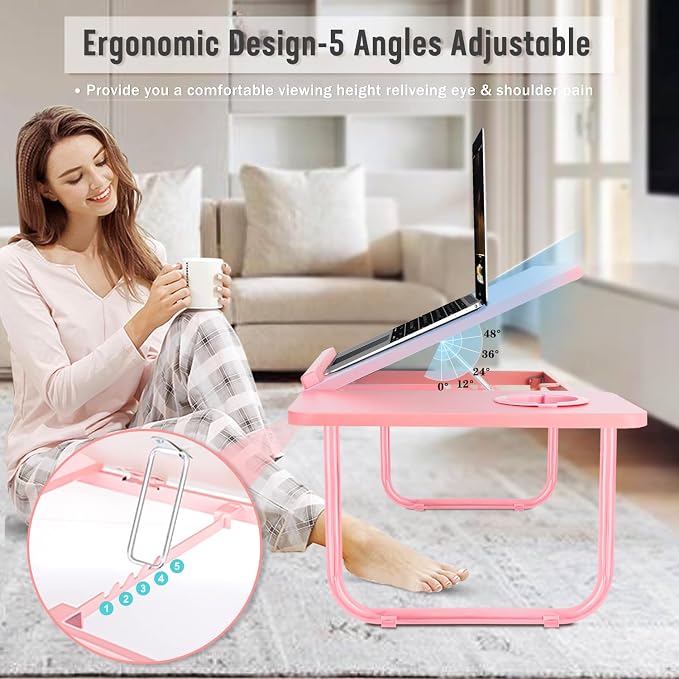 Laptop Bed Desk for Couch, 5-Angle Adjustable Laptop Bed Table for Adults - Image 2