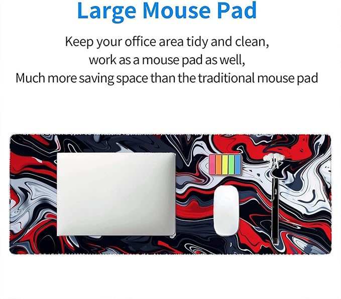 Red Marble Fluid Gaming Mouse Pad Desk Pad Abstract Black White Mousepad XL Large Gaming Mouse Pad Laptop Keyboard Mat Desk Pad Office Home Decor for Women Girl 35.4"x15.7" - Image 6