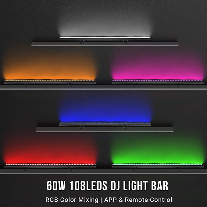 LED Stage Wash Light Bar: 60W Dual-Row LED with 108 LEDs - Remote & App Control - Sound Activated Music Sync - Aluminium Construction for Events DJ Parties Venues Home Decor Band Performances - Image 2
