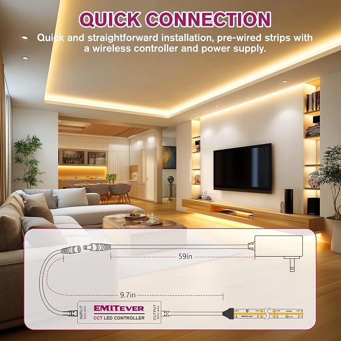 EMITEVER COB Strip Light Kit Tunable White 2700K-6500K,16.4ft 3040LEDs - Image 5