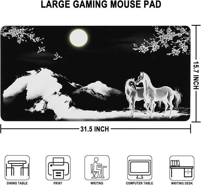 Large Mouse Pad, Waterproof Extra Large Mousepad with Stitched Edges, 31.5" x 15.7" Non-Slip Rubber Base Office Big Long Keyboard Pad for Office Gamer Home XXL, (Horse) - Image 3