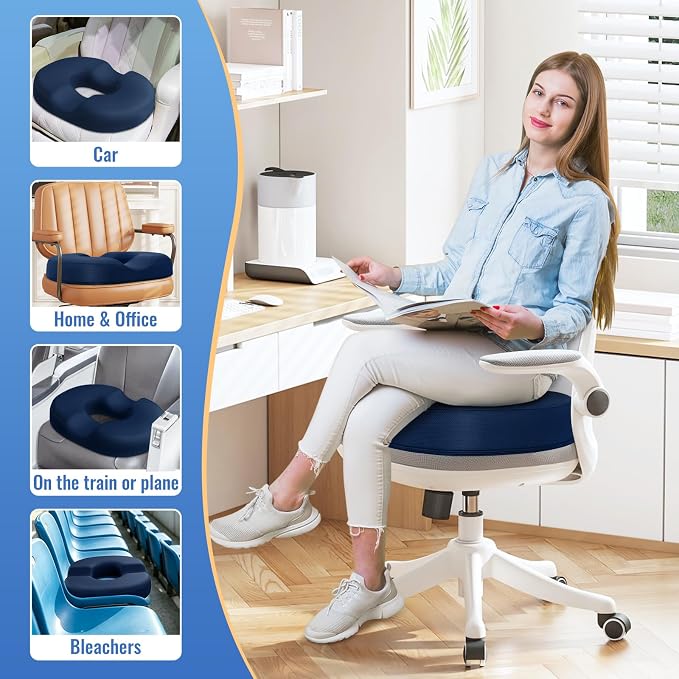 CloudBliss Donut Pillow Stadium Seat Cushion for Tailbone Pain Relief and Hemorrhoids, Memory Foam Seat Chair Cushion, Portable Seat Cushions for Bleachers, Car, Home & Office - Image 7