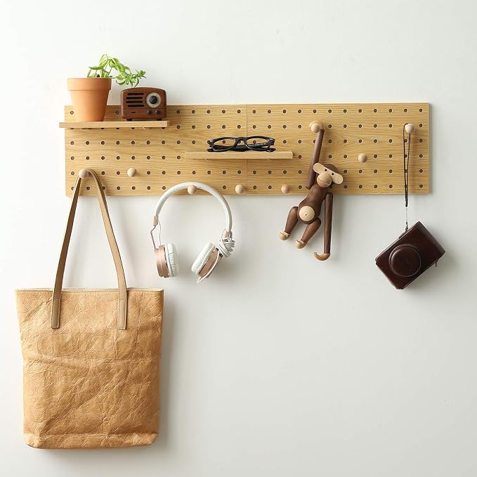 Wooden Pegboard Modular Display Organization Storage Wall Hooks Shelf(Color:Oak) by CreatedOn2005
