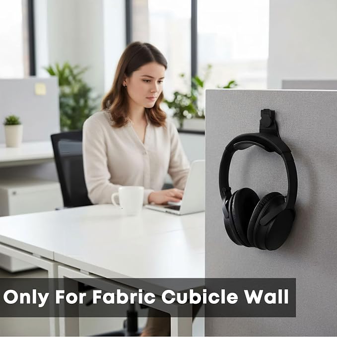 Fabric Wall Headphone Stand for Office, Cubicle Headphone Holder for Work Decor, Space-Saving Hanger Cubicle Accessories for Women Men Desk Organizer, Black (1 Pack) - Image 6