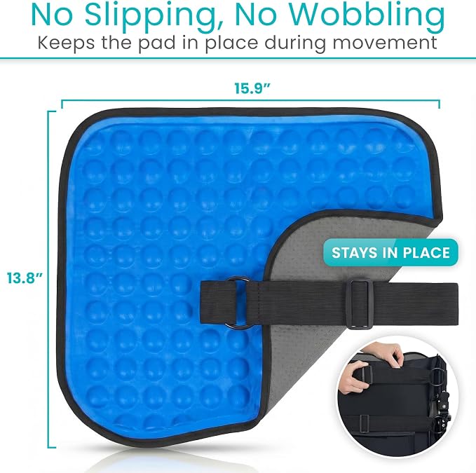 Vive Cooling Gel Wheelchair Backrest Cushion - Lumbar Support Board | Non-Slip, Adjustable Straps, Ideal for Office, Chair, Car, Gaming, Attach to Most 16–18" Wheelchairs, Gel Pillow - Image 6