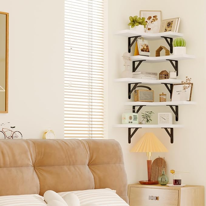 Fixwal Conner Shelves Wall Mounted for Decor, White Set of 5 - Image 6
