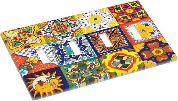 Decorative Switch Plate Covers Vintage Traditional Colorful Mexican Talavera Tiles Style 4 Gang Light Switch Cover Plate Quad Toggle Wall Plate 4 Hole Electrical Switchplatedimmer Faceplate - Image 3