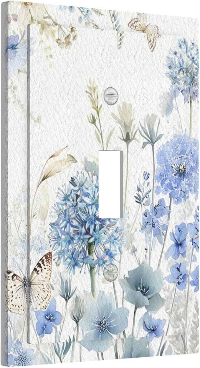 Decorative Light Switch Covers Blue Floral Hydrangea Watercolor Wildflower Single Toggle Light Switch Cover Plate 1 Gang Outlet Covers Wall Plate Electrical Device Switchplate Dimmer Faceplate - Image 2
