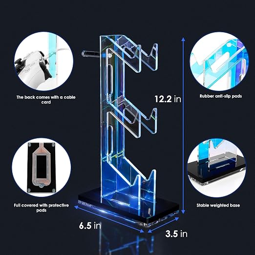 OAPRIRE RGB Controller and Headset Stand with 21 Light Modes, 3 Tier | Acrylic Game Controller Stand for Desk, Stabilized Base, Gamer Gift for PS5 PS4 Xbox Controllers, Desk Accessories, Black - Image 4