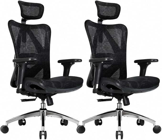 SIHOO M57 Ergonomic Mesh Office Chair, High Back Home Desk Chair with 3D Armrests, Lumbar Support and Adjustable Headrest, Comfortable Computer Chair, Big & Tall Office Chair Hold 330 LBS-Ebony by SIHOO