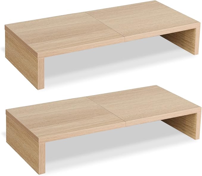 TEAMIX 2-Pack Monitor Stand Riser 20 inch, Wood Desk Computer Shelf, Maple | For 2 Monitors, Laptop, Printer, TV, PC, Keyboard Storage, Space-Saving, Ergonomic, Organizer for Home Office Gaming Vanity by TEAMIX