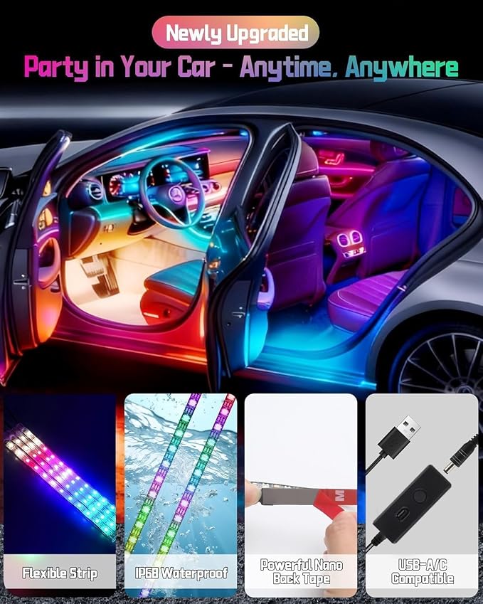 RGB-IC Car Interior Lights, 48 LED USB Under Dash Ambient Light Strips - Image 6