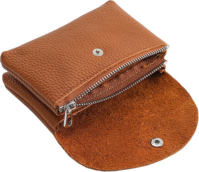 Genuine Leather Mini Change Wallet, Multifunction Zipper Pocket Key Credit Card Headset Lipstick Organizer (Brown) by Unknown