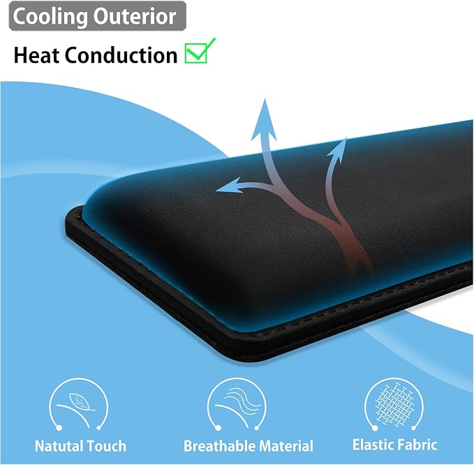 Faluber Cooling Gel Wrist Rest, 14.3-inch Length for Tenkeyless Keyboard, Memory Foam Palm Rest with Non-Slip Footpad, Ergonomic Design, Stain Resistant, PC Accessory Gaming Gear (Medium-TKL) - Image 7
