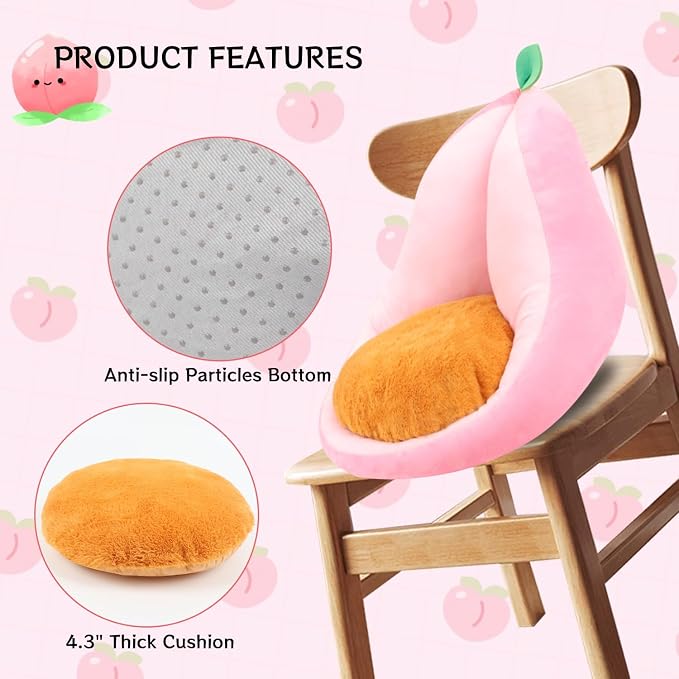 Sexysamba Cute Fruit Gaming Chair Cushion with Backrest Non-Slip, Comfy Kawaii Computer Chair Pad for Gamer Chair Seat Cushion Armchair Pillow for Office Desk Home Decor,20"x23",Peach - Image 5