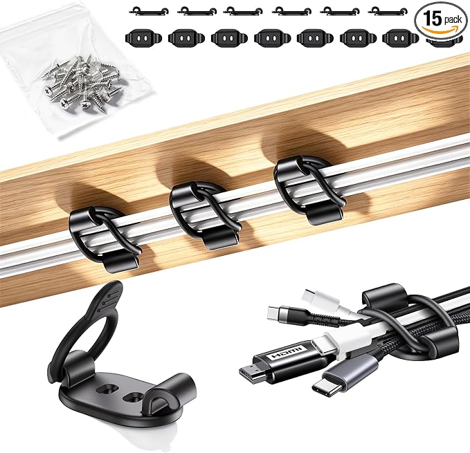 Adjustable Elastic Adhesive Cable Clips Wire Holder Cord Organizer 15 Pack by Unknown
