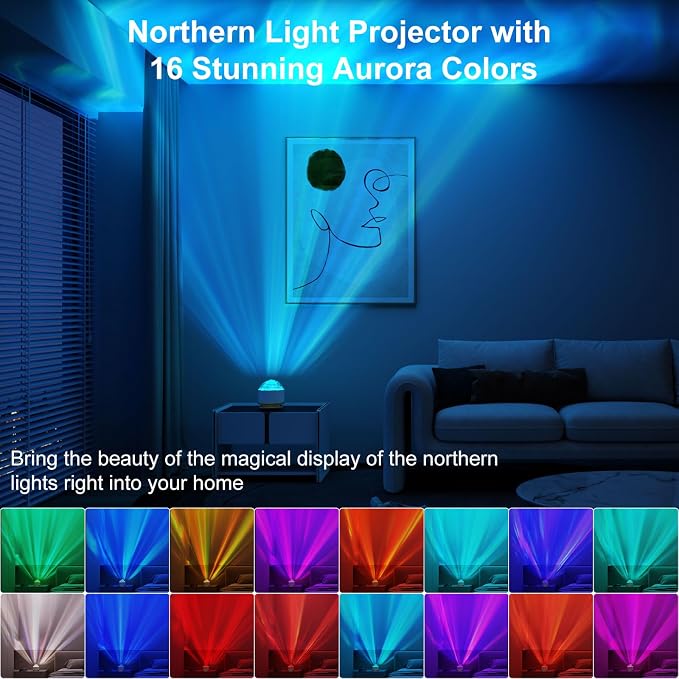 HUMIIEYE Northern Lights Projector, 16 Light Color Aurora Night Light Projector for Bedroom, Remote Galaxy Light Projector, Dimmable Mood Lighting with Memory Function for Playroom Kids Teen Girl Gift - Image 2