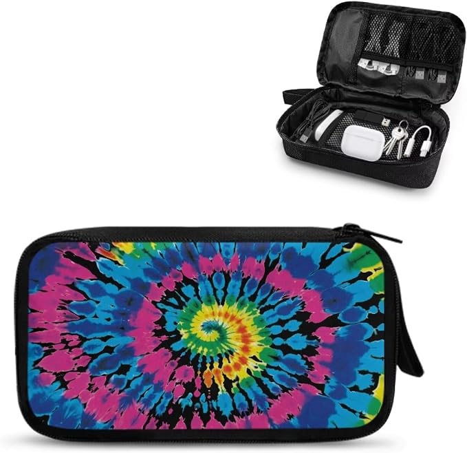 Tie Dye Print Portable Travel Cable Organizer Bag, Tech Storage Bag for Cord, Charger, Phone, Earphone, Hard Drive, USB, SD Card and Electronic Accessories by Unknown