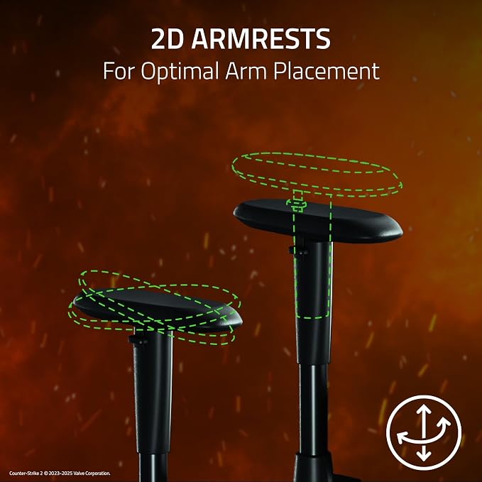 Razer Iskur V2 X Ergonomic Gaming Chair, Counter Strike 2 Edition | Built-In Lumbar Support, Wide Seat, High Density Foam Cushions, Adjustable 152 Degree Recline, 2D Armrests, Plush Fabric - Image 7