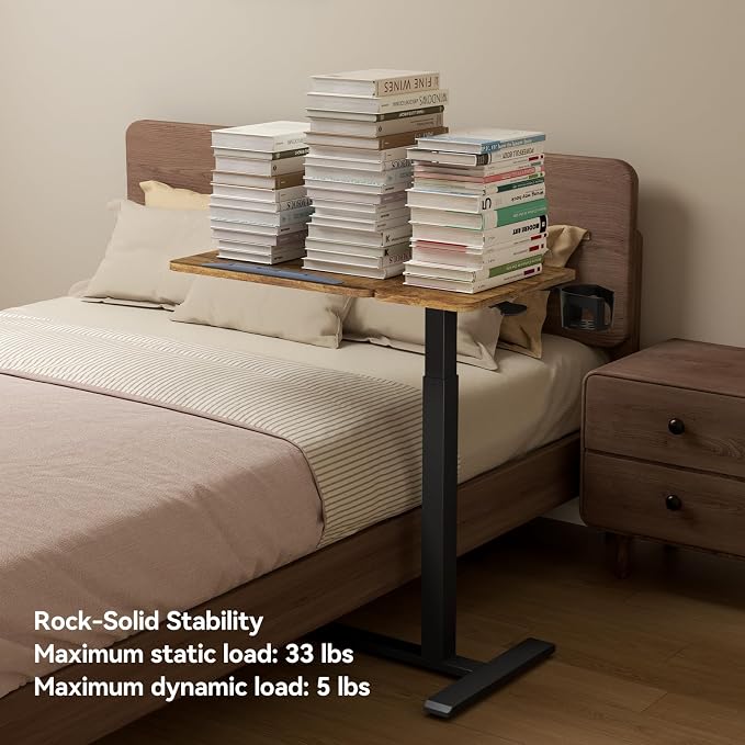 Overbed Bedside Table with Wheels, Pneumatic Adjustable Medical Tilt Top Hospital Bed Table Over The Bed, Rolling Laptop Desk, Mobile Standing Desk for Hospital and Home Use, Rustic Brown - Image 7