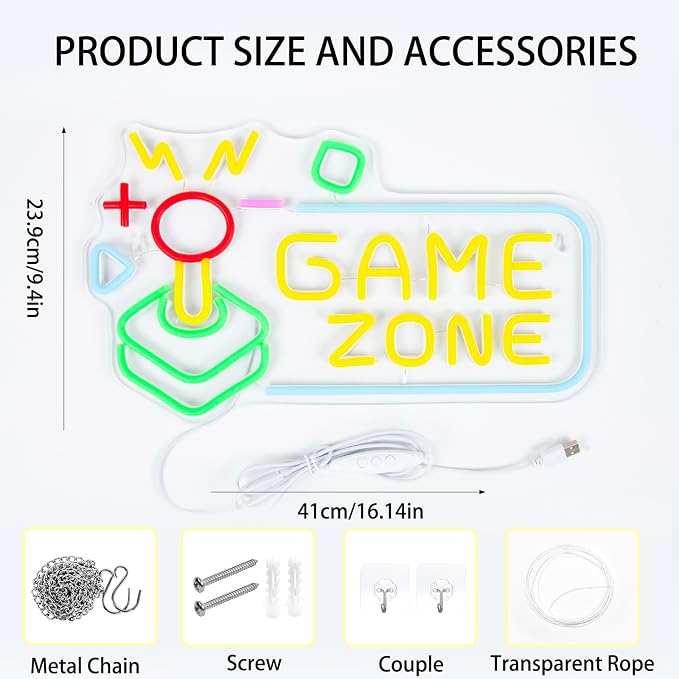 Game Zone Neon Sign, Gaming LED Neon Light Sign for Gamer Room Wall Decor - Image 2