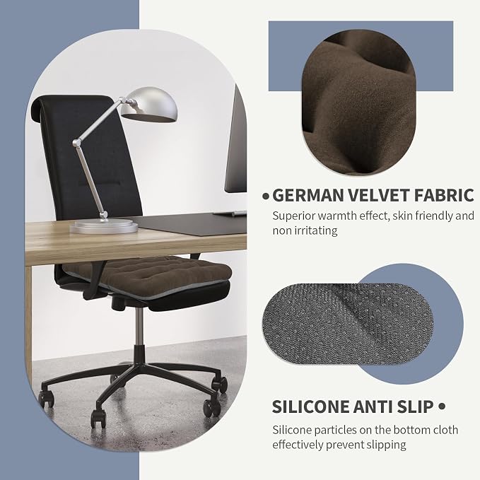 BUYUE Good Support Office Chair Cushion Padded, Soft Velvet Comfortable Non-Slip Seat Cushion for Computer Desk Kitchen Chair (1 Count, Brown) - Image 5