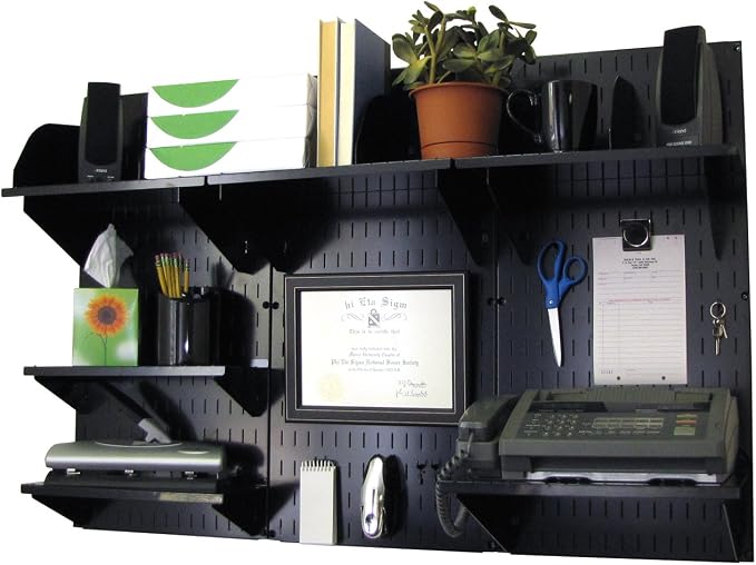 Wall Control Office Organizer Unit Wall Mounted Office Desk Storage and Organization Kit Black Wallboards and Black Accessories by Wall+Control
