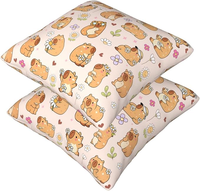 Capybara Throw Pillow Covers Set of 2, Soft 18x18 Inch Pillow Cases, Capybara Gifts for Girls, Home Decor for Living Room Bedroom Kids Room (capybara1) - Image 7