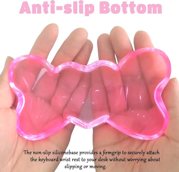 Gel Wrist Rest for Keyboard and Mouse Transparent Pink Bow Elbow Pad Cushion Ergonomic Cute Clear Cool Heart Mouse Wrist Pad Silicone Non-Slip Support for Computer Gaming Home Office Women Hand Pillow - Image 6
