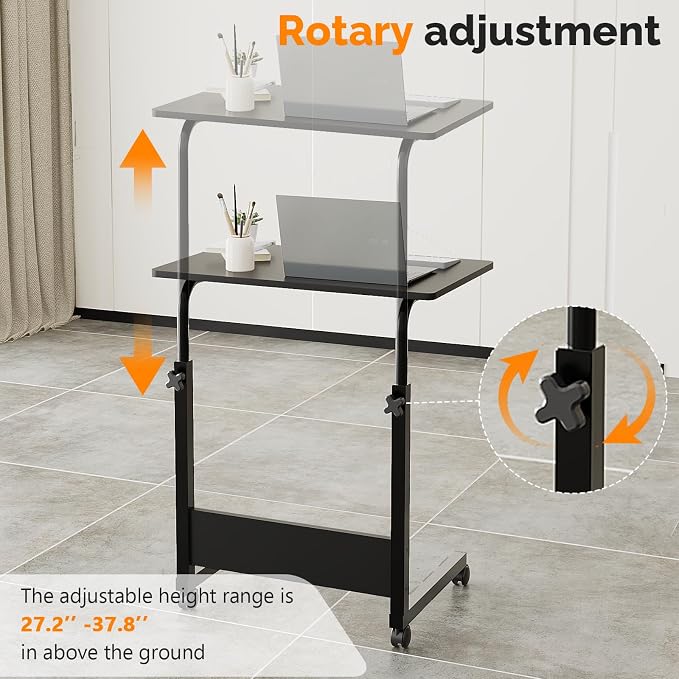 FCH Portable Computer Workstation, Standing Desk Adjustable Height, Small Computer Desk w/Rolling, Sit Stand Laptop Desk TV Tray for Bed Sofa Hospital Reading Eating, Black, 23.6" - Image 7