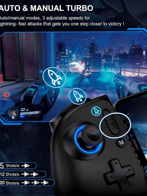 Wireless Mobile Gaming Controller, Phone Controller for iPhone/Android, Hall Joystick/Trigger, Bluetooth Handheld Gaming Controller with Programmable, No Dead Zone, Adjustable Light/Turbo, for Xbox Cloud, Steam Link - Image 4