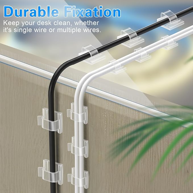 60 PCS XHF 3/4” Adhesive Cable Wire Clips Clear, Outdoor Christmas Light Clips, Cable Staples Cable Management Wire Organizer Cord Holder for Under Desk, Car, Wall, TV PC Ethernet - Image 7