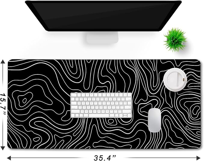 Large Mouse Pad Big Desk Mat Large Office Desk Pad, White Line | Durable Extended Mouse Mat 35.4"x15.7" Mousepad Non-Slip Rubber Base Stitched Edge Home Office Work - Image 2