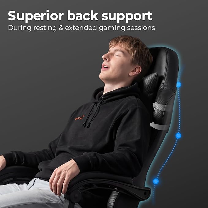 N-GEN GAMING Gaming Chair with Footrest, Lumbar, High-Back, All Black | Reclining Backrest, Linkage Armrests, Durable PU Leather, Adjustable Comfort for Extended Computer, Desk, or Home Office Use - Image 4
