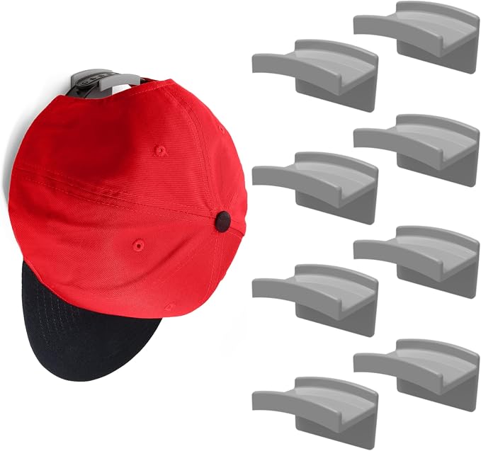 Modern JP Adhesive Hat Hooks for Wall (8-Pack) - Minimalist Hat Rack Design, No Drilling, Strong Hold Hat Hangers - USA Patented, Gray by ModernJP