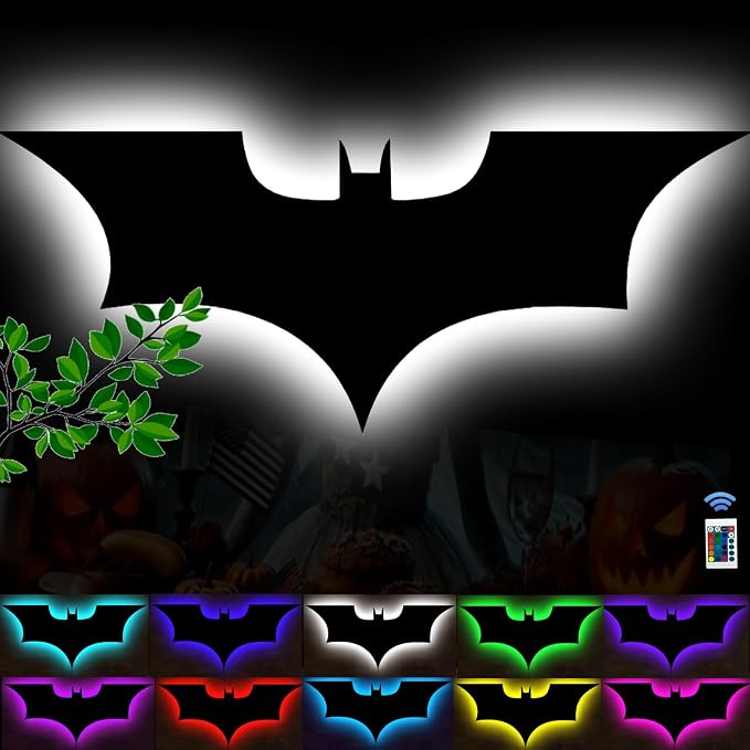Bat Lamp Neon Sign LED Bat Signal Night Light 16 Colors Adjustable Man Cave Party Home Bedroom Christmas Halloween Decoration Lights Birthday Gifts by Unknown