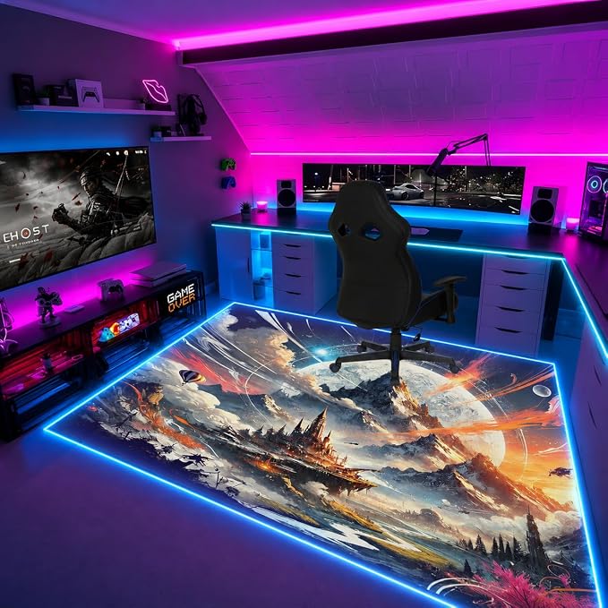 Gaming Rug RGB LED Light (3x5 Enchanted Luminescent) - Bedroom Gamer Rug Floor Mat Gaming Decor - Kids Room Rug Anti Slip Mat for Gamer Chair – Play Game Room Décor for Teen, Boys, Kids - Image 7