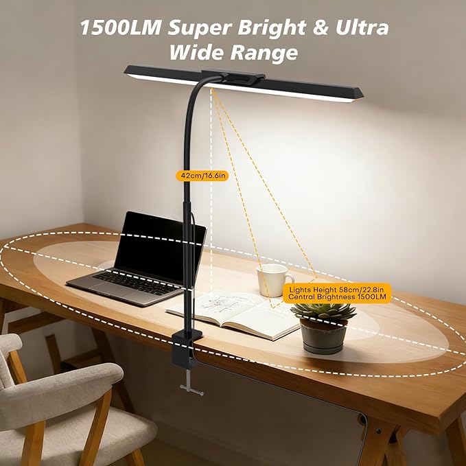 MOICO LED Desk Lamp with Clamp for Office Home- - Image 6