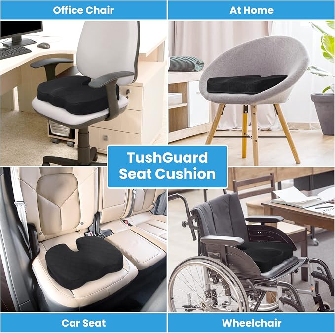 TushGuard Seat Cushion - Cushion for Office Chair, Car Seat, Airplane, Bleacher - Sciatica & Coccyx Pain Relief Desk Chair Cushion for Long Sitting Office Workers, Car Drivers(Black, XX-Large) | for Car Seat, Airplane, Desk Chair - Sciatica & Hip & Coc... - Image 5