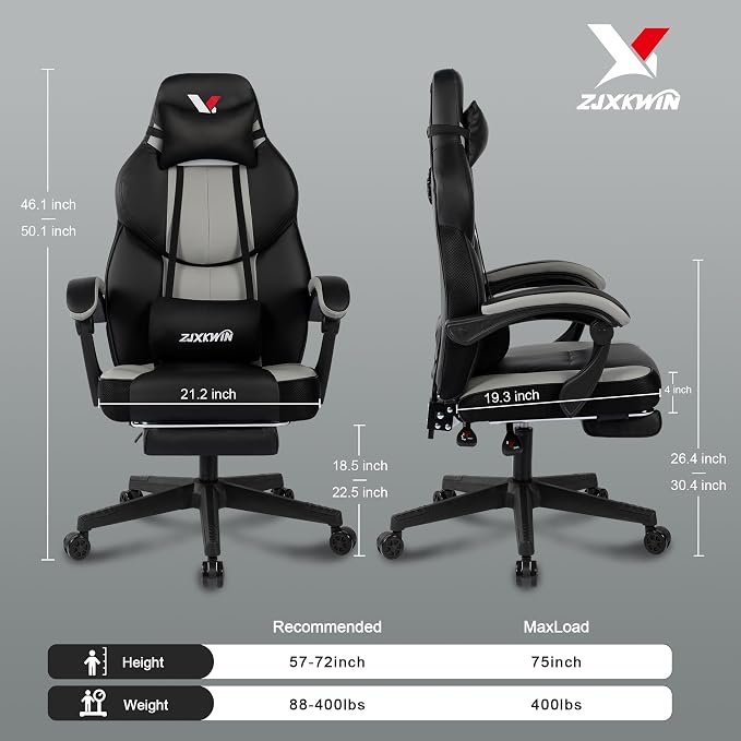 Big and Tall Gaming Chair,400lbs Heavy Duty Office Chair with Footrest, PU Leather High Back PC Desk Chair, Linkage Armrests & Reinforced Steel Frame,Grey - Image 3