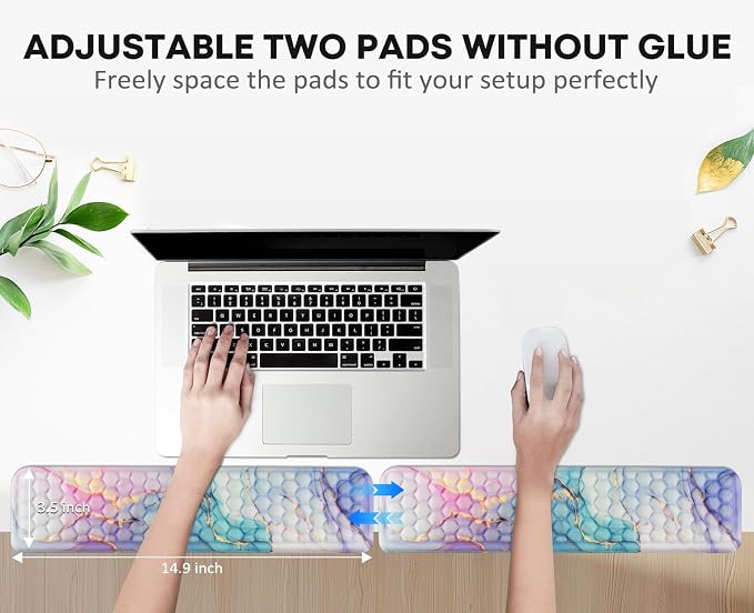 JIKIOU L-Shaped Desk Elbow Pad for Desk,Memory Foam Elbow Support Pad 2Pack | Massage Design, 14.9inch is 20% Longer for Comfort, Non-slip Rubber Base, Ergonomic Cushion for Pain Relief, Marble Blue - Image 4