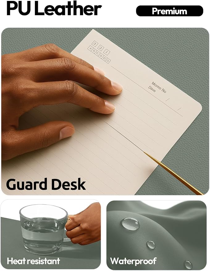 YSAGi Leather Desk Protector, Office Mat, Large Mouse Mat, Non-Slip PU Leather Blotter, Laptop Desk Mat, Waterproof Writing Pad for Office and Home(Dark Green, 63" x 24") - Image 3