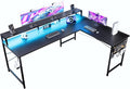 Pamray 64 Inch L Shaped Gaming Desk with Monitor Stand and Power Outlets | Large Corner Computer Desk With Pegboard & Led Lights USB Charging Ports for Home Office Study and Writing Bedroom and Dorms by PAMRAY