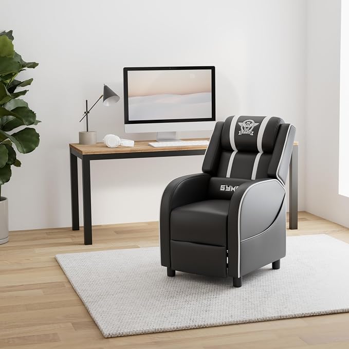 POWERSTONE Gaming Recliner Chair, Reclining Gaming Chairs for Adults Ergonomic Leather Sofa with Footrest Lumbar Support Headrest and Side Pouch for Living Room Home Theater, White - Image 2