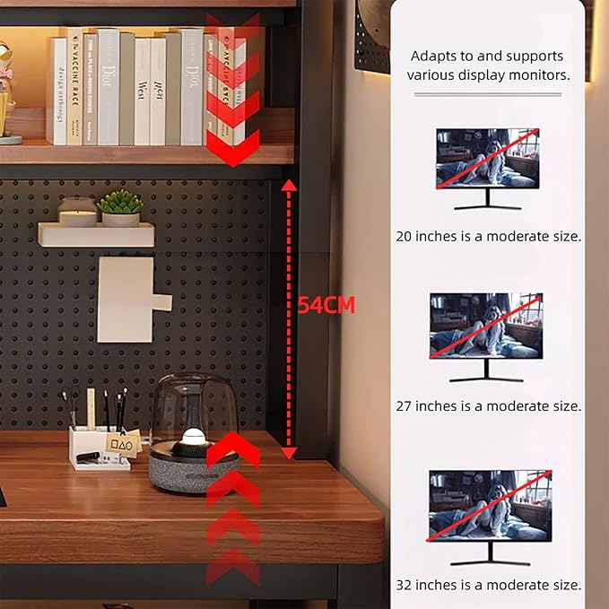 Gaming Desk with LED Lighting and Charging Station | 47 Inch Computer Desk With Hutch & Pegboard Organizer, USB-C Ports & Power Strip, Modern Workstation For Gamer Home Office - Image 5